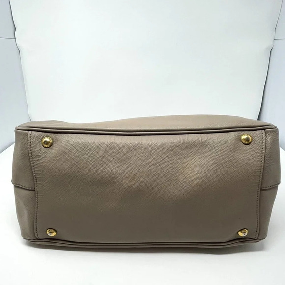 Prada Pattina Flap Satchel Saffiano Leather Medium Bag Purse Taupe - Picture 6 of 16